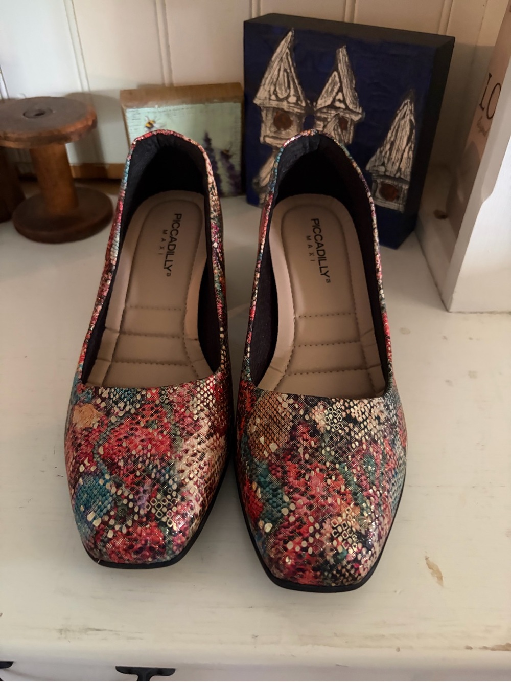 Piccadilly Floral Snake-Print Comfort Flats in Multicolor